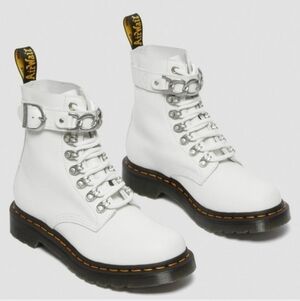 Dr. Martens White 1460 Pascal Chain Leather Combat Boots Size 6